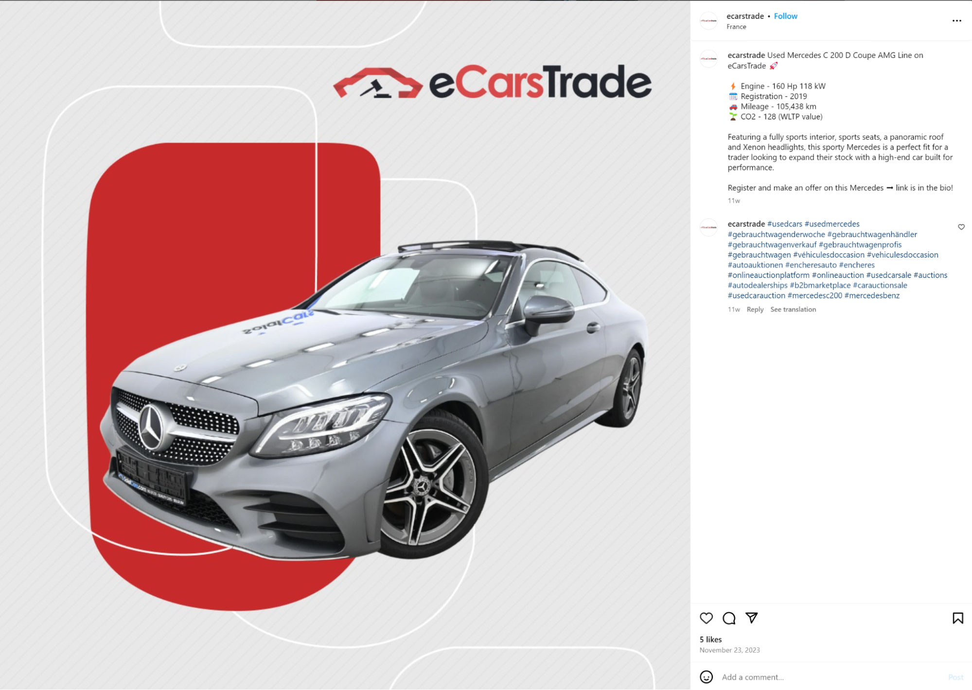 foto de un auto dentro de una publicación de instagram