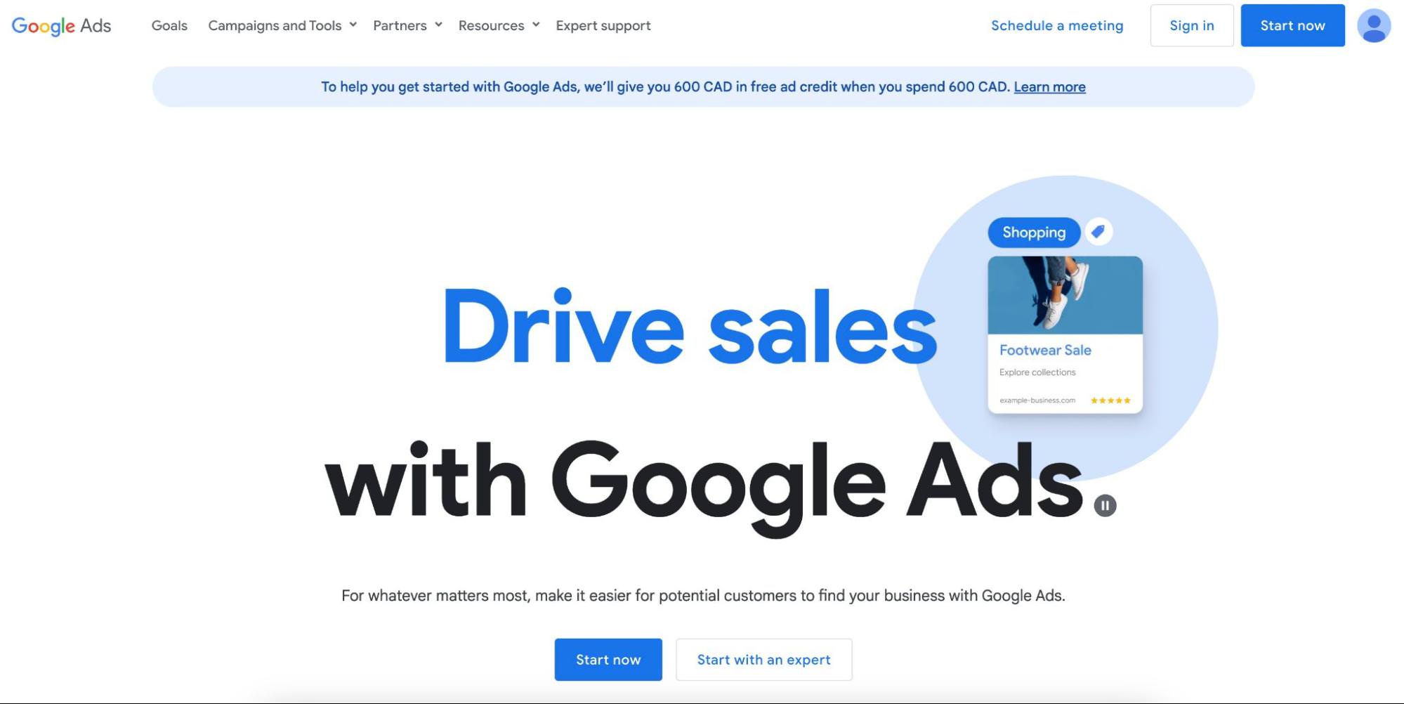 скриншот, на котором написано: увеличивайте продажи с помощью рекламы Google