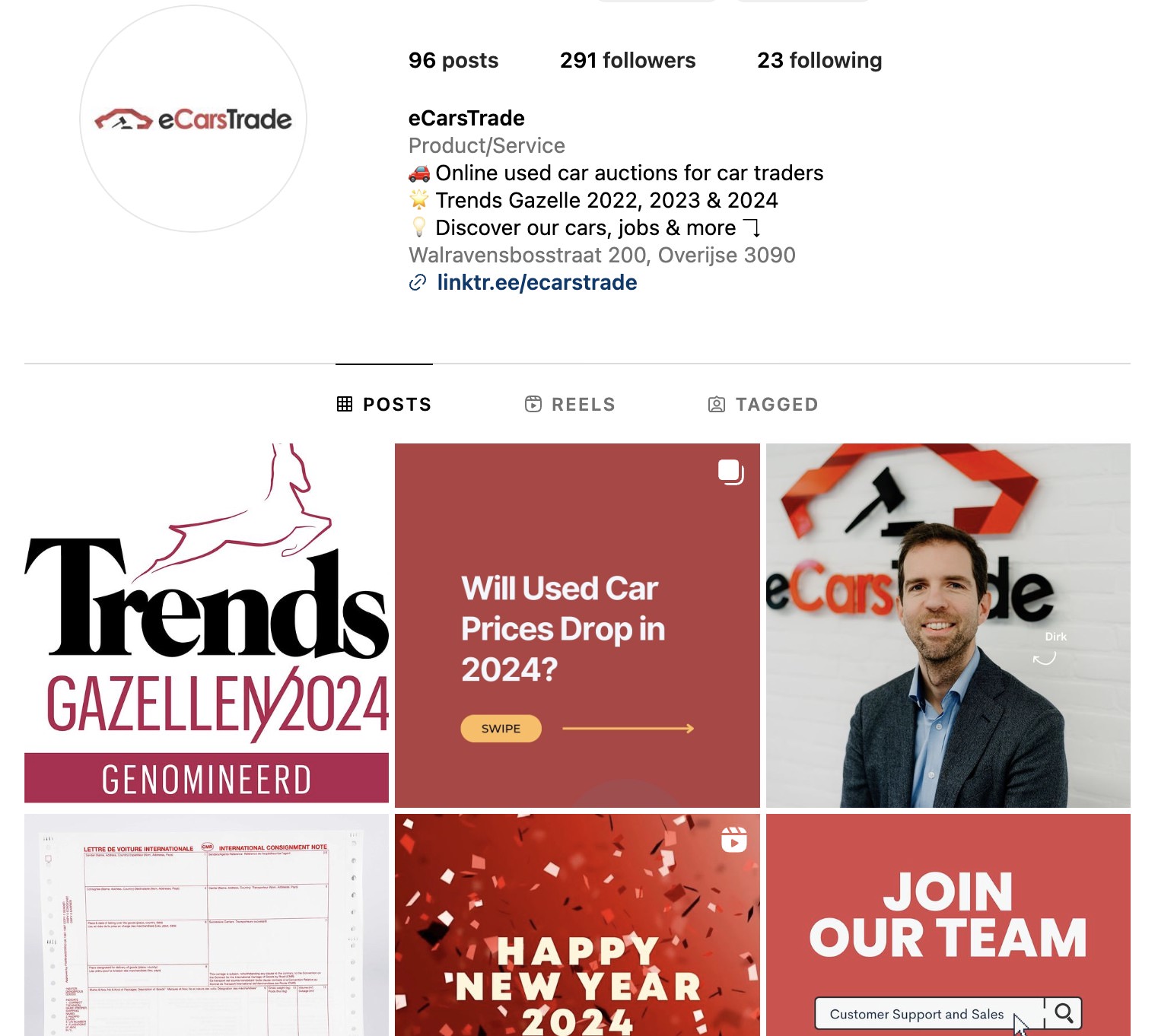 Сетка Instagram ecarstrade с фотографиями и графикой