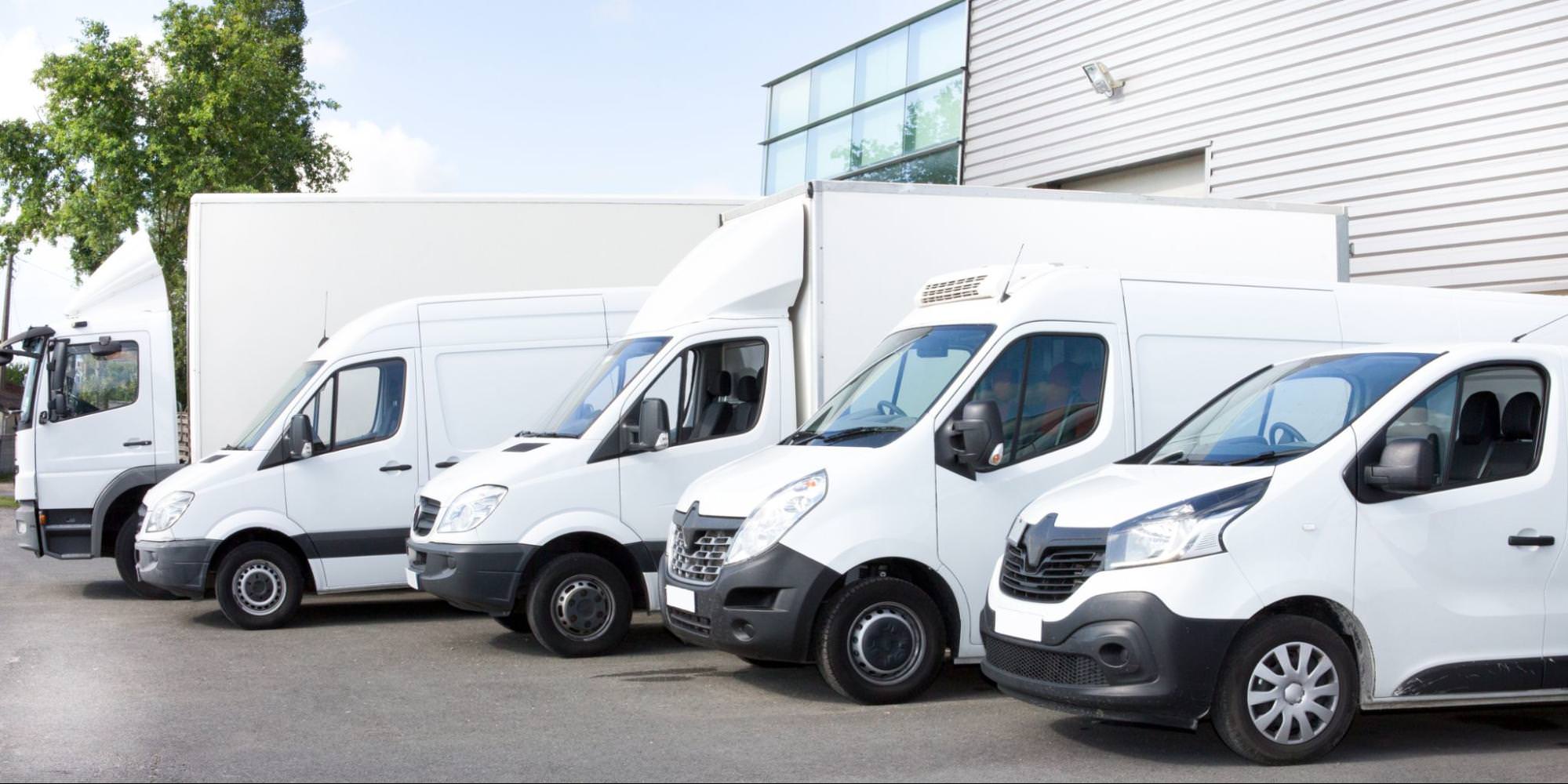 various types of commercial vehicles on a parking