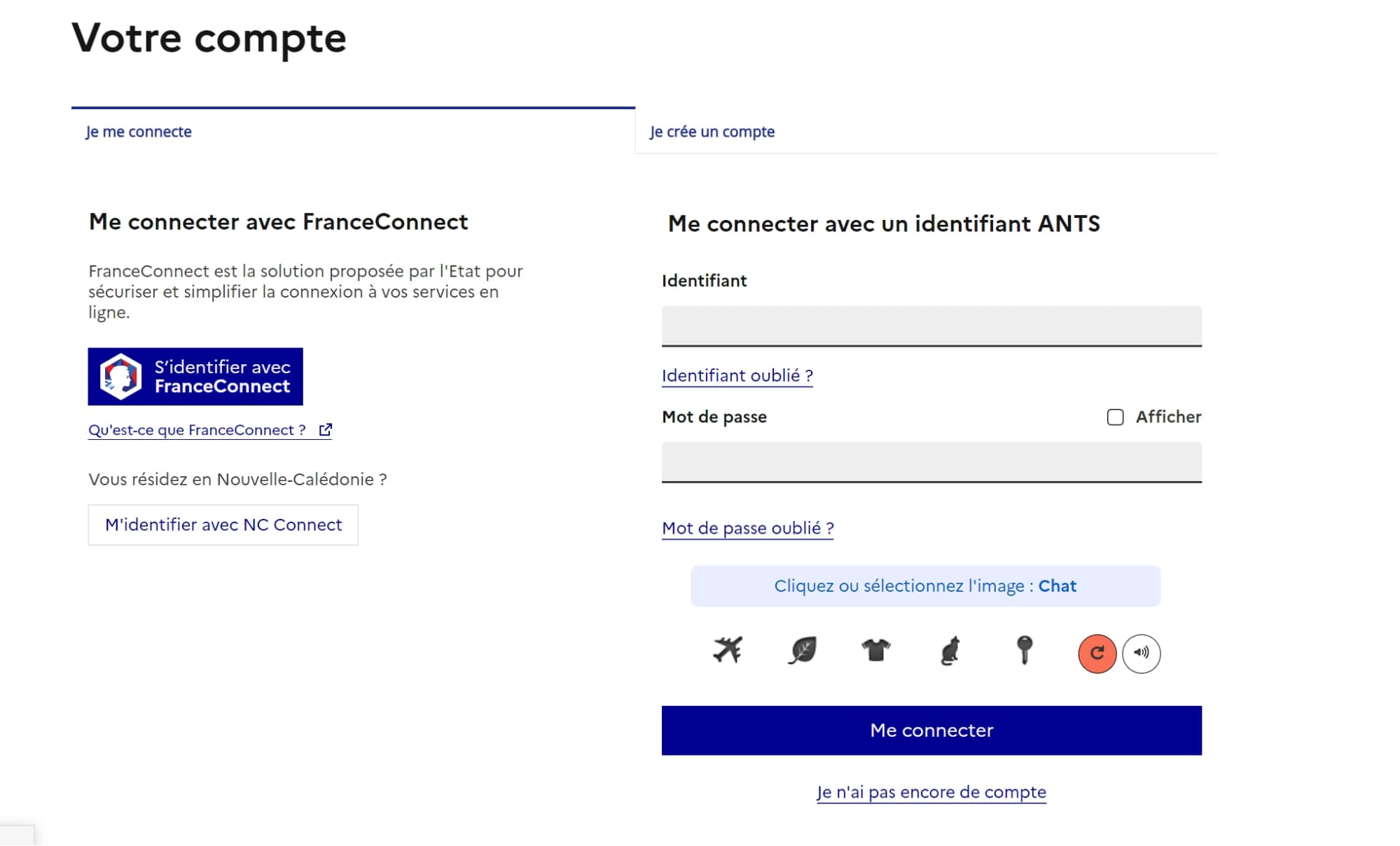 Screenshot of FranceConnect login page.