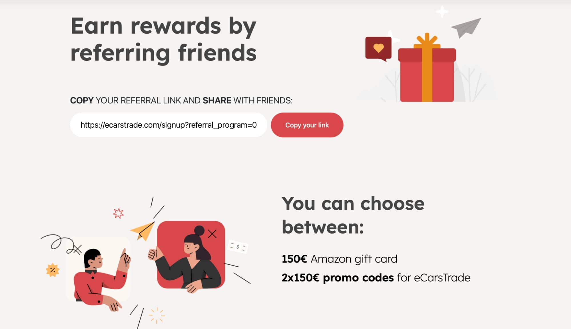 Referral program used by eCarsTrade showcasing the benefits for a customer.