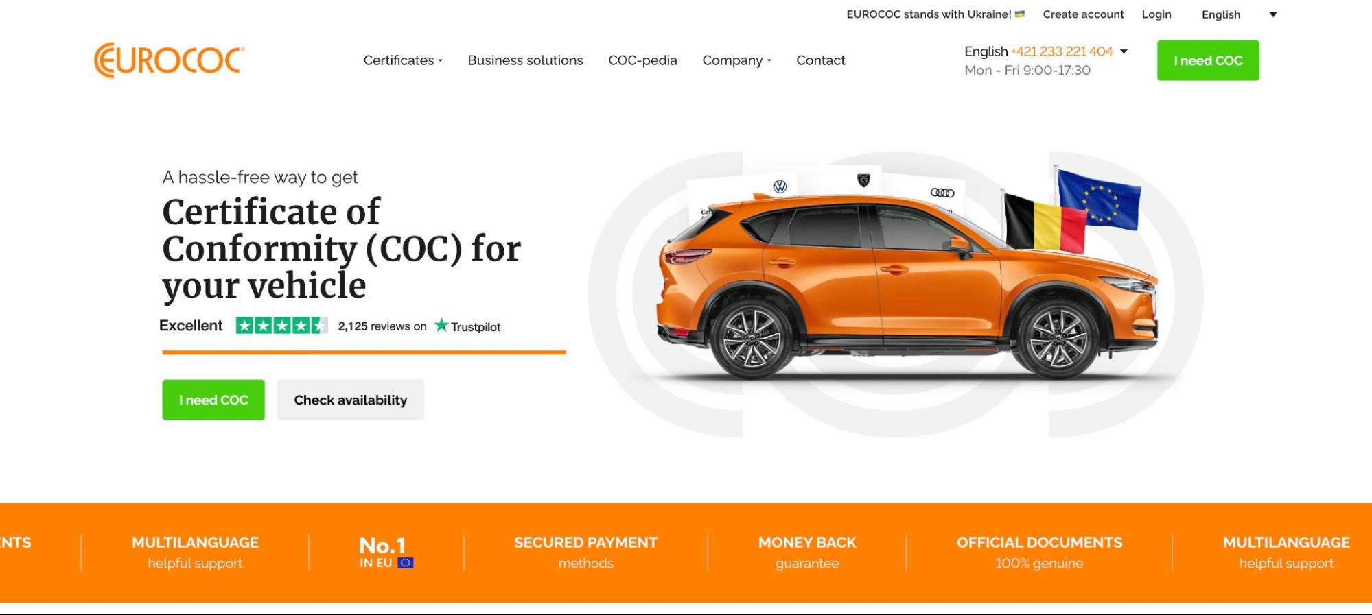 Zrzut ekranu strony głównej EuroCOC.