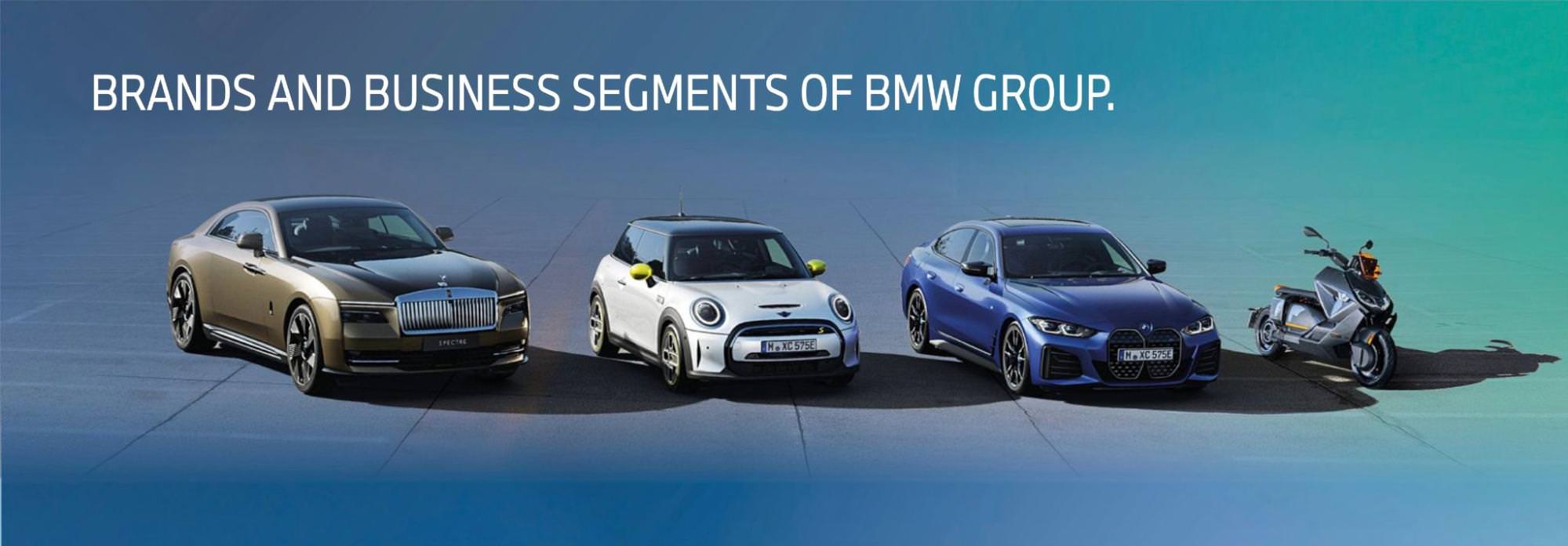 Infografika zobrazující značky a obchodní segmenty BMW Group.