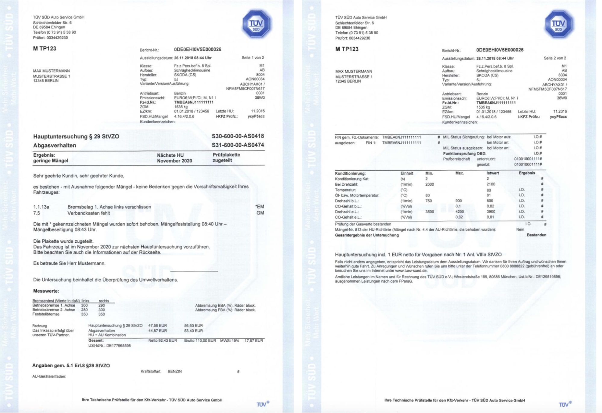 Roadworthiness Certificate template in Germany