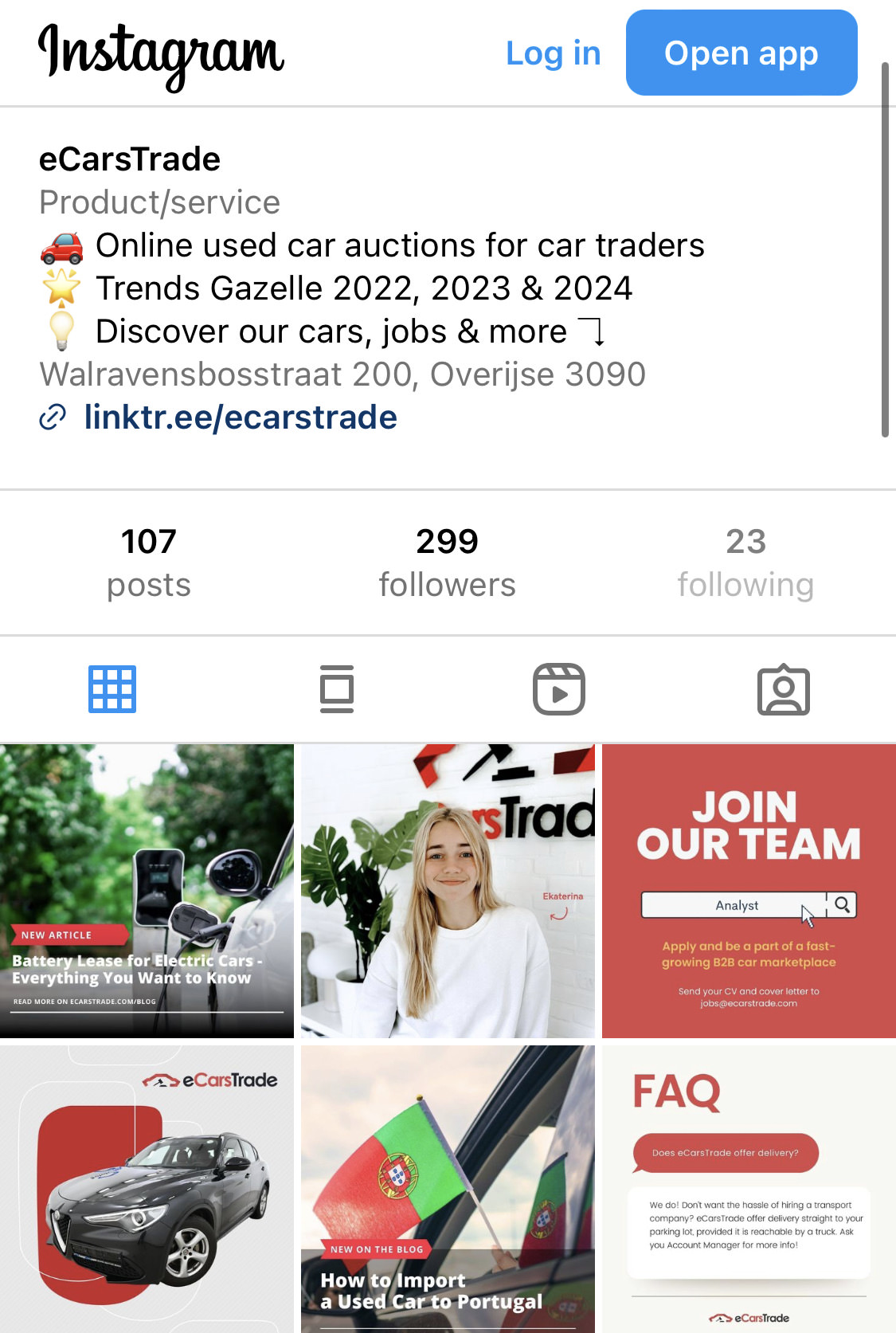 Профиль eCarsTrade в Instagram