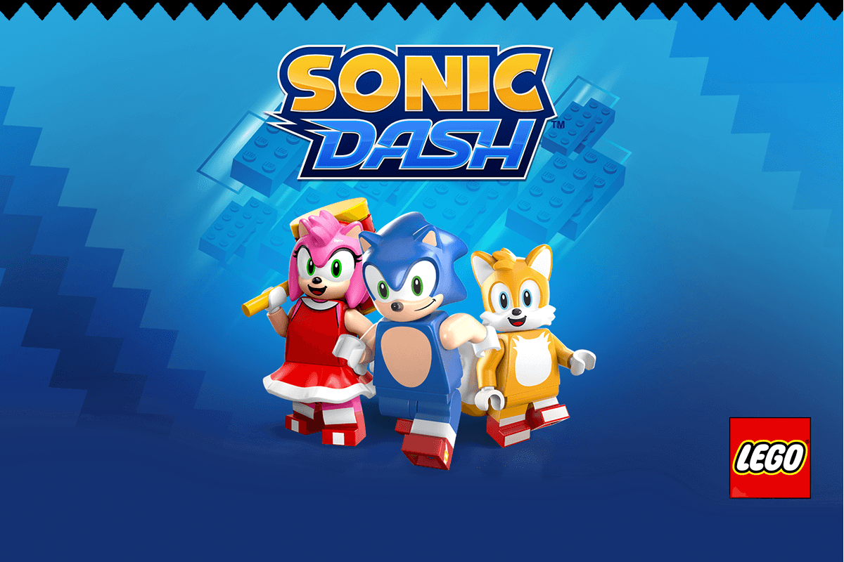 Sonic, Tails, and Amy against a chevron background