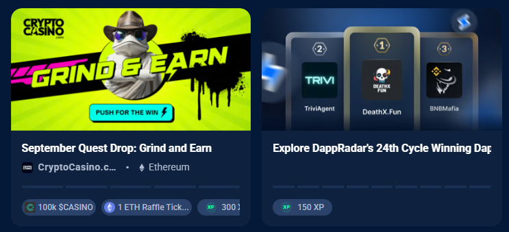 Complete Quests and earn rewards on DappRadar