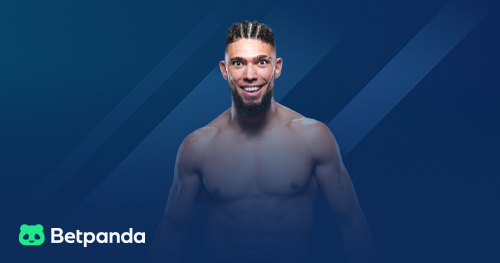 Athlete on dark blue background with abstract patterns