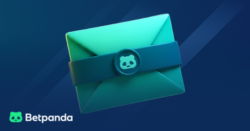 Closed teal envelope with a blue strap and panda emblem in the center