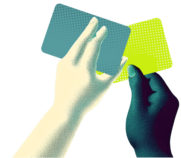 Abstract illustration of two hands holding credit cards