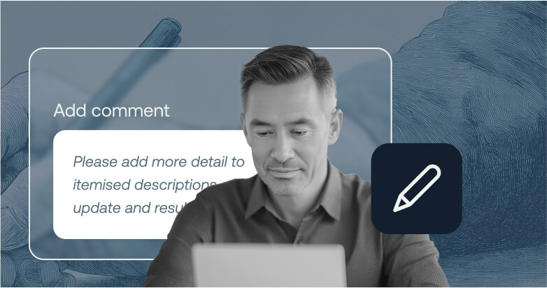 Illustration of woman adding comment Illustration of woman adding comment