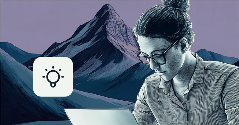 Layered illustration of man reading on laptop