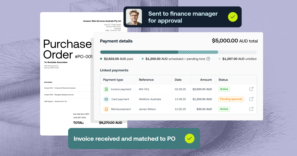 Layered illustration of invoice details sent for approval