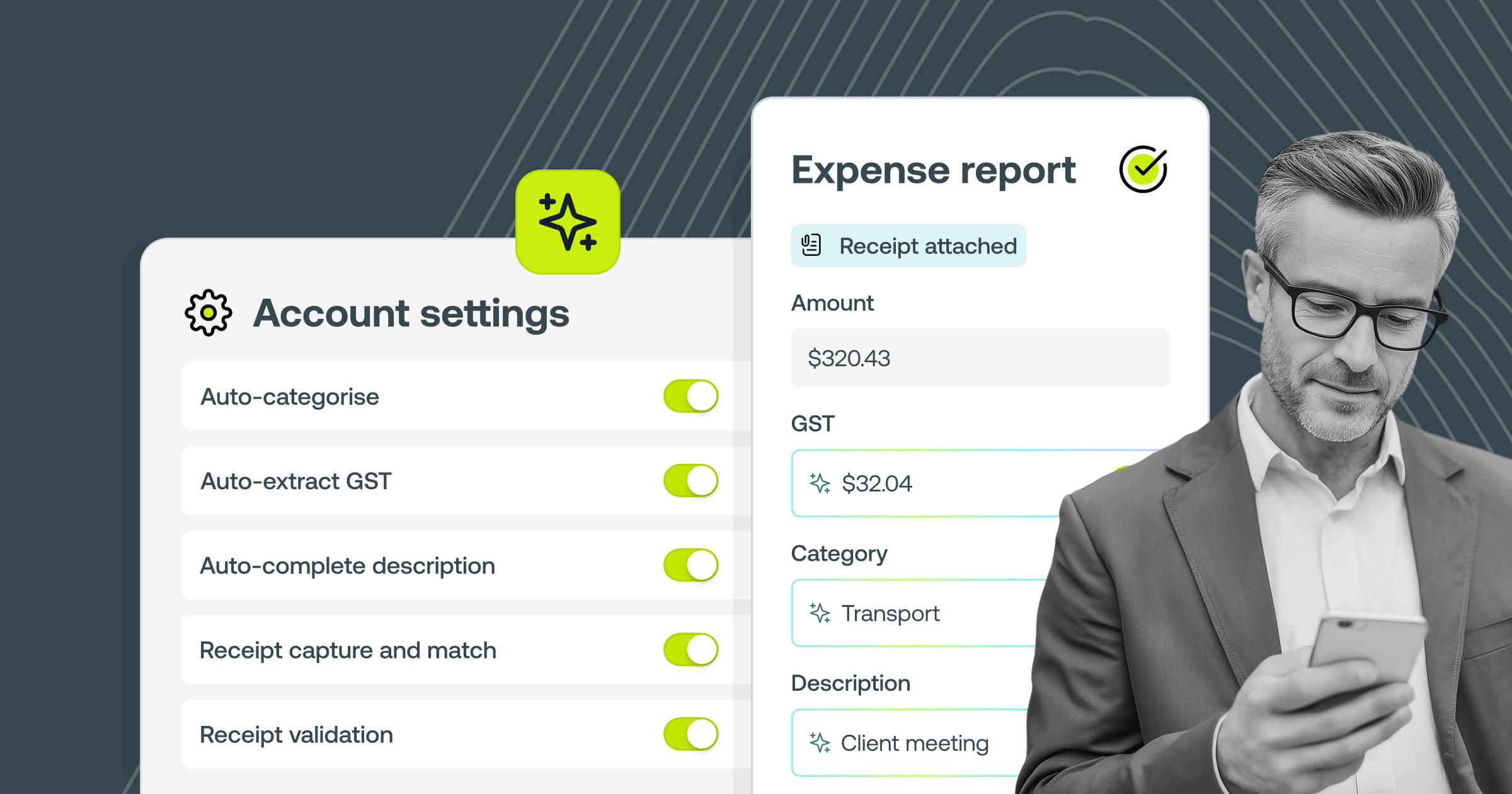 Layered illustration of invoice details sent for approval