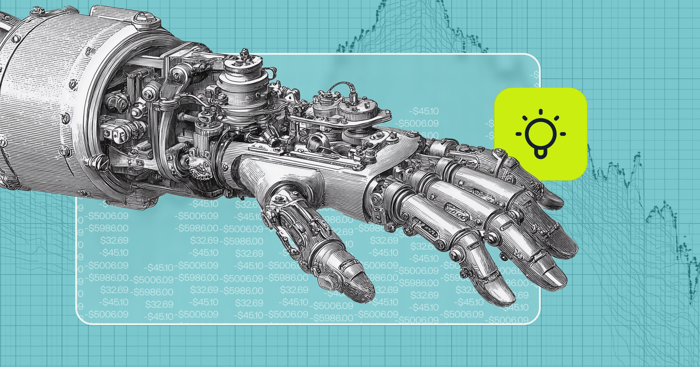 Layered illustration of man reading on laptop