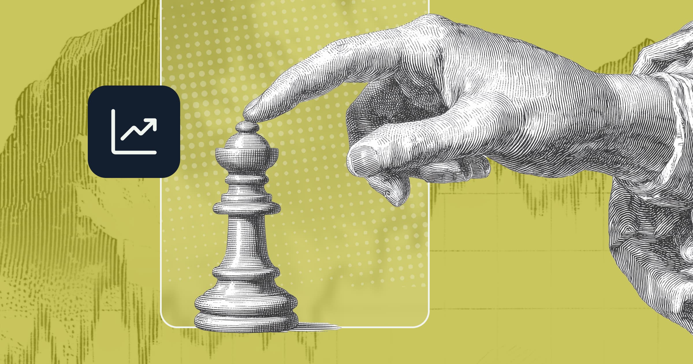 Layered illustration of man reading on laptop