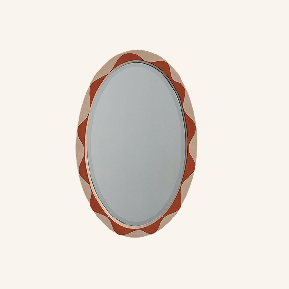 Hand Painted Scallop Mirror In Piranesi Pink & Paprika Red
