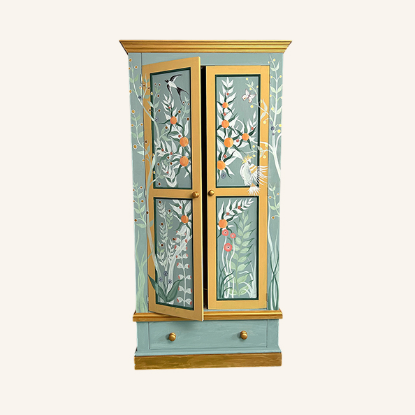 Chinoiserie Wardrobe with Parakeet & Botanical Design