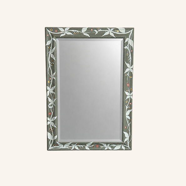 Botanical Mirror in French Linen Grey & Rococo White