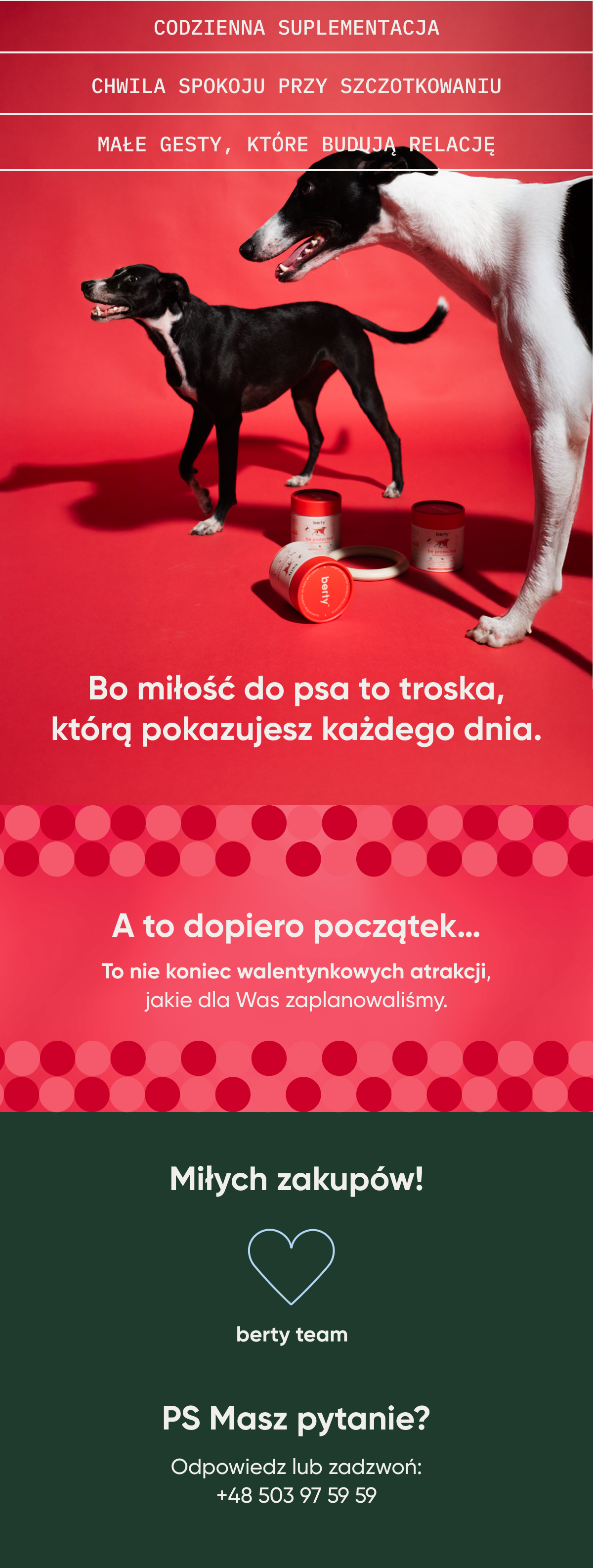 Codzienna supementacja. Chwila spokoju przy szczotkowaniu. Małe gesty, które budują relację. Bo miłość do psa to troska, którą pokazujesz kazdego dnia.A to dopiero początek... to nie koniec walentynkowych atrakcji jakie dla Was zaplanowaliśmy